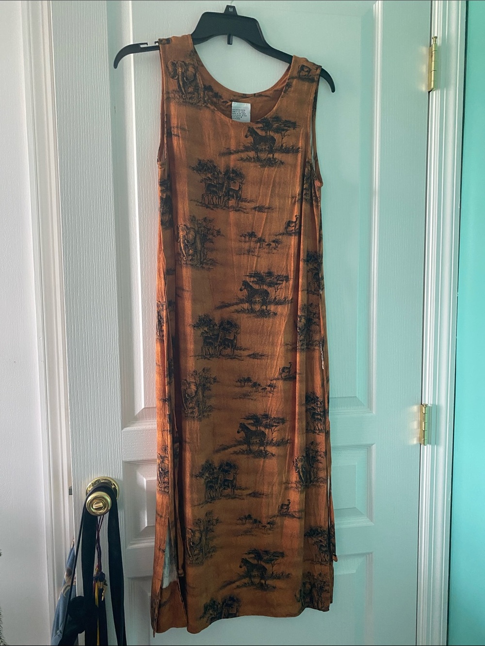 Women's Sleeveless Burnt Orange safari Print Maxi Dress